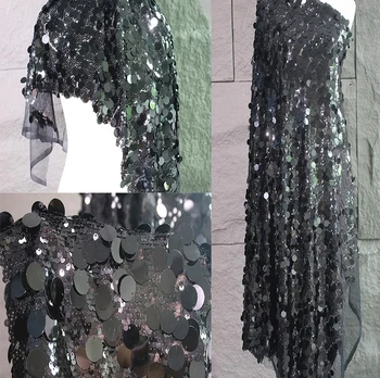 1 yard Siyah Balık Pulu Pullu Daire Örgü Kumaş Degrade Arka Plan düğün elbisesi Dantel Dans tasarımcı kumaş patchwork Görüntü