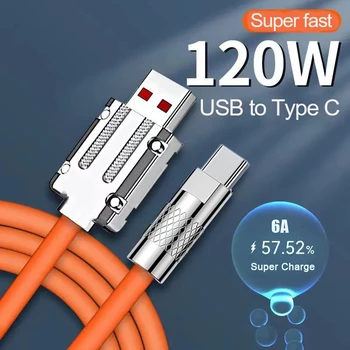 120W 6A USB C Tipi Kablo Süper Hızlı Şarj Huawei Onur için 2M Uzatılmış Sıvı Silikon Veri Kablosu Xiaomi Samsung Oneplus Görüntü