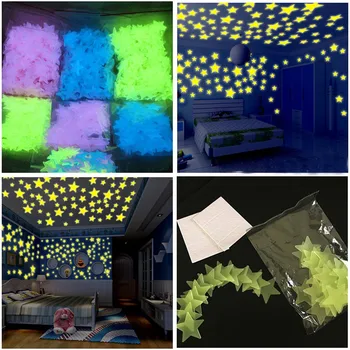 20 adet Çocuk Yatak Odası Yıldız Aydınlık Çıkartmalar Floresan Glow Karanlık Kar Tanesi Duvar çıkartmaları Odası Dekor Ev Dekorasyonu Görüntü