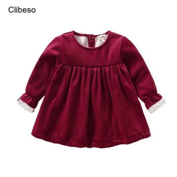 2023 Clibeso Vintage Kırmızı Kadife Elbise Kızlar için Çocuklar Noel ve Yeni Yıl Partisi Elbiseleri Çocuk Sonbahar Kış Dış Giyim Görüntü