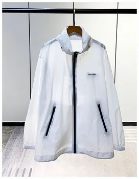 2023 Erken Sonbahar Yeni Rahat Spor güneş koruma giyimi Standı Yaka Kapşonlu Çift Kıyafet Ceket 2 Renk Görüntü
