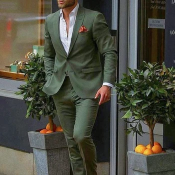 2023 Gündelik Şık Koyu Yeşil erkek 2 Parça Takım Elbise: Slim Fit Damat Smokin, Düğün için Moda Özel Set Lüks Görüntü
