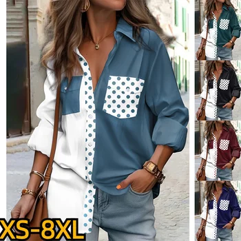 2023 Ofis Bayan turn-aşağı Yaka Baskı Düğme Gömlek İlkbahar Yaz Kadın Moda Gömlek İnce Tek Göğüslü Bluzlar XS-8XL Görüntü