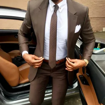 2023 Son Kat Pantolon Tasarımları Kahverengi Erkek Takım Elbise Slim Fit Zarif Smokin Düğün İş Parti Elbise Yaz Ceket Görüntü