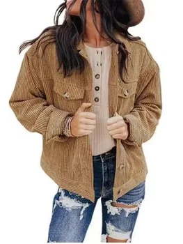 2023 Sonbahar Bahar Kadınlar Uzun Kollu Kadife Gömlek Ceketler Yaka Gevşek Zarif Katı Rüzgarlık Palto Boy Manteau Femme Görüntü