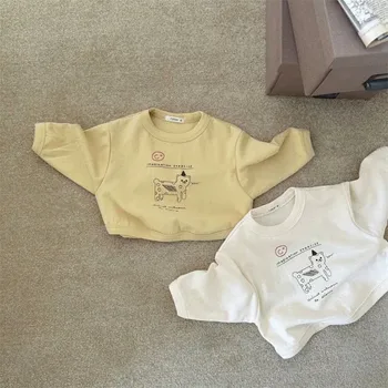 2023 Sonbahar Yeni Bebek Uzun Kollu T Shirt Sevimli Karikatür Baskı Bebek Kız Üstleri Yürümeye Başlayan Çocuk Rahat T Shirt Çocuk Tee Bebek Giysileri Görüntü