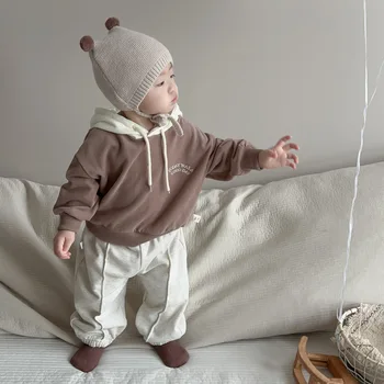 2023 Sonbahar Yeni Erkek Bebek Uzun Kollu Hoodie Pamuk Toddler Kız Kapüşonlu Sweatshirt Çocuk Rahat Hoodie Moda Bebek Giysileri Görüntü