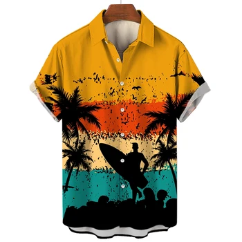 2023 Yeni erkek Kısa Kollu Gömlek Hawaii Sörf Gömlek Erkekler İçin Moda Plaj Tatil Erkek Düğmeler Bluz Giyim Görüntü
