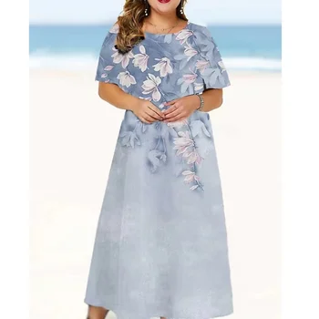 2023 Yeni kadın Plaj Elbise Yaz kadın 3D Çiçek Baskı Elbise Moda Gevşek evaze elbise Görüntü