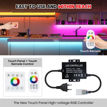 220V 110V Çift Kontrol LED Denetleyici Dokunmatik Uzaktan Kumanda + Dokunmatik Panel RGB Denetleyici 10mm PCB RGB 5050 Neon Şerit ışık Görüntü