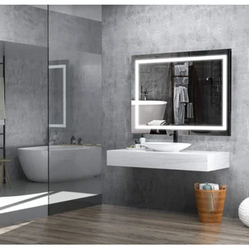 24X36 İnç Led Ayna 3 Parlaklık X 3 Renk buğu Önleyici Banyo Gümüş Cam [ABD Stok] Görüntü