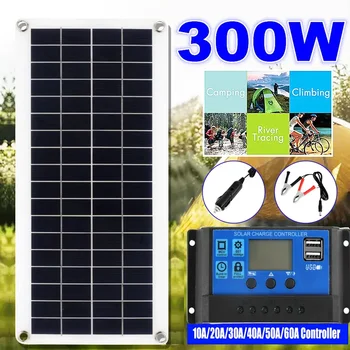 300W güneş panelı Kiti Komple 12V USB İle 10-60A Denetleyici Güneş Pilleri Araba Yat RV Tekne Cep telefon batarya şarjı Görüntü