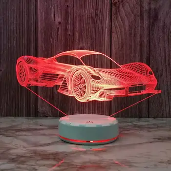 3D Illusion lamba USB LED yarış arabası gece lambası iç mekan aydınlatması araba şekli küçük yaratıcılık yenilik görsel ışık ev dekorasyon Görüntü