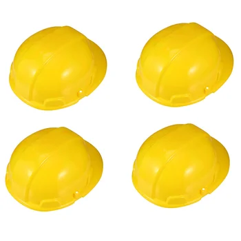 4 Adet Oyuncak Mühendislik Şapka Kaput Çocuklar İnşaat Tema Parti Sarı Aksesuarları Plastik Şapkalar Sahte Yanlış Çocuk Görüntü