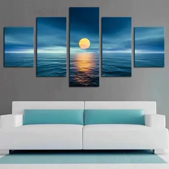 5 Adet Güneş Mavi Okyanus Manzara Tuval duvar sanatı Boyama Resim Resimleri Resimleri Posteri HD Baskı Ev Dekor 5 Panel Görüntü