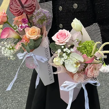 5 adet El Buket ambalaj Kutusu Çiçekçi Çiçek Ambalaj Kağıdı Kutuları Düz Renk Çiçek Tüp Düğün Parti Dekor Malzemeleri Görüntü