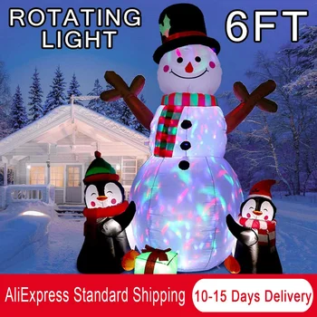6FT noel şişme Noel süslemeleri açık, şişme kardan adam penguen havaya uçurmak bahçe süsleri LED ışıkları ile Görüntü