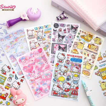 8 adet Sanrio Kuromi Melodi Hello Kitty Aile şeffaf çıkartma El Kitabı Malzemesi okul sevimli kawaii kırtasiye malzemeleri Görüntü