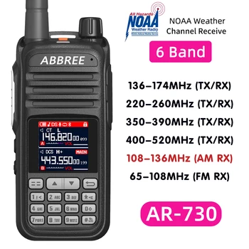 ABBREE AR-730 6 Bantları Amatör Ham İki Yönlü Radyo 256CH Hava Bandı Walkie Talkie NOAA VOX USB SOS LCD Renkli Polis Tarayıcı Havacılık Görüntü