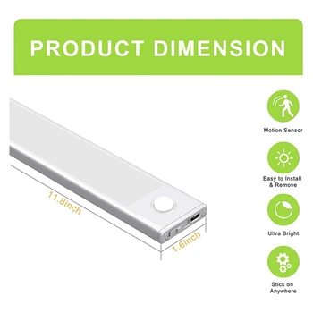 AT14 LED hareket sensörü dolap ışığı, Tezgah Altı Dolap Aydınlatması, Kablosuz USB şarj edilebilir mutfak gece ışıkları Görüntü