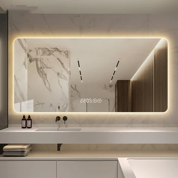 Akıllı Led Ayna Sissiz Tuvalet İskandinav banyo aynası Tıraş Saati Espejo Aumento Maquillaje Con Luz Tuvalet Dekoratif Öğeler Görüntü