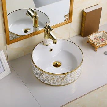 Amerikan Altın Seramik banyo lavaboları Lüks Ev banyo Lavaboları mutfak tezgahı Lavabo Yaratıcı Balkon yıkama lavabosu Görüntü