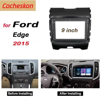 Araba Aksesuarı 2 Din 9 İnç Radyo Fasya DVD GPS MP5 Paneli Çerçeve Ford Kenar 2015 için+ ön panel tutucu Kiti Görüntü