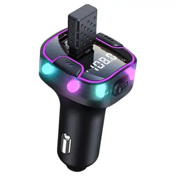 Araba Oyuncu Adaptörü kablosuz USB Tip C Müzik Çalar renkli ışıklar ile FM verici Araba Eller serbest Bluetooth Hızlı Şarj Cihazı Görüntü