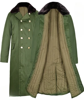 Askeri Ceket erkek Kış Kalın Uzun Bölüm Yeşil Soğuk Geçirmez Pamuk dolgulu giysiler Retro Kuzeydoğu Büyük Trençkot Ceket Görüntü