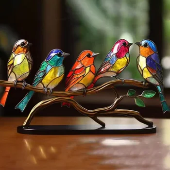 Asılı Yapraklar Kuşlar Dekor Yaratıcı Tasarım Rustik Kuş Süsler ev ofis dekorasyonu Balkon Bahçe için Görüntü