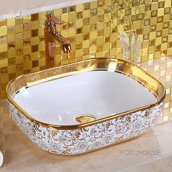Avrupa Galvanik Altın banyo lavaboları El Yıkama Lavaboları Yaratıcı Renkli Mutfak lavabo Tasarımcı Banyo Armatürleri Görüntü
