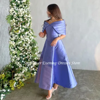 Ayçiçeği Kapalı Omuz Balo elbisesi A-LİNE Abiye Saten Parti Elbise 2023 Backless Ayak Bileği Uzunlukta düğün elbisesi Görüntü