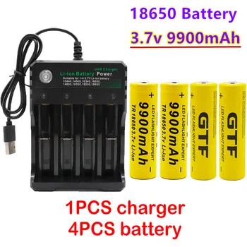 Batterie lithium-ion rechargeable 100% 18650 3.7V 9900mAh pour lampe de poche Led  vente en gros, avec chargeur usb Görüntü