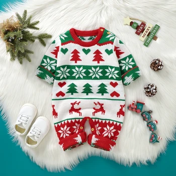 Bebek Erkek Bebek Kız Noel Tulum Kıyafet Elf Santa Elk Uzun Kollu Tulum Noel Yenidoğan Sevimli Giysiler Görüntü