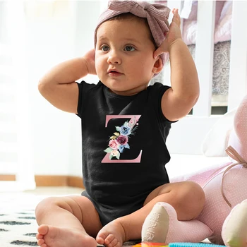 Bebek Erkek Kız Elbise Yeni Pamuk Siyah Kısa Kollu Tek parça Moda Twins Kıyafetler Mektup Baskı Romper Yenidoğan Tulum Görüntü