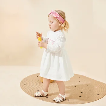 Bebek Kız Prenses Elbise Hairband ile Sonbahar Bahar Moda Beyaz Pilili Nakış Etek Bebek Çocuk Çocuk Şık Dantelli Giysiler Görüntü