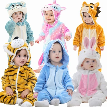 Bebek Tulum Kış Kigurumi Aslan Kostüm Kız Erkek Toddler Hayvan Tulum Bebek Giysileri Pijama Çocuk Tulumları Ropa Bebes Görüntü