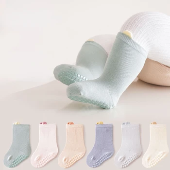Bebek Yürüyüş Çorap Sonbahar Bebek Erkek ve Kız Sevimli Küçük Kulaklar kaymaz Düz Renk Kemiksiz Çorap Nefes Orta tüp Çorap Görüntü
