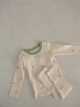 Bebek giyim setleri 2023 Sonbahar Yürümeye Başlayan Gecelik Kıyafetler Havuç Baskı Üstleri + Pantolon 2 Adet Bebek Erkek Kız Pamuk Rahat Takım Elbise Görüntü