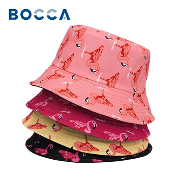Bocca Flamingo Kova Şapka Karikatür Panama Balıkçı Şapka Çift Taraflı Katlanabilir Unisex Yaz Hip Hop Ins Tarzı Bob Kap Gorras Görüntü