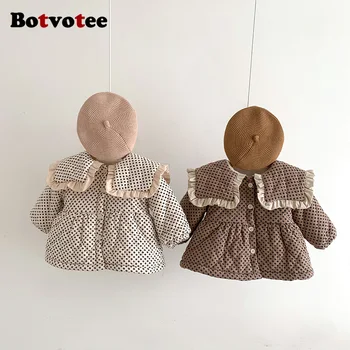 Botvotee 2023 Sonbahar Bebek Kız Ceket Giyim Çiçek Lüks Bebek Parkas Dış Kalınlaşmak Astar Kürk Kıyafetler Sevimli çocuk ceketi Görüntü