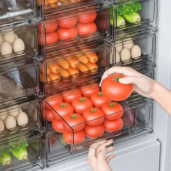 Buzdolabı Organizatör Kutusu Şeffaf Meyve Sebze Depolama Tepsisi Çekmece Durumda Serbestçe Çekilebilir Buzdolabı Organizatör Kutuları Görüntü