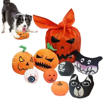 Cadılar bayramı Pet Oyuncaklar 8 adet / takım Cadılar Bayramı Tarzı İnteraktif Köpek Oyuncak Ve Köpek Oyuncak Renkli Eğlenceli Gıcırtılı Köpek Oyuncak diş çıkartma oyuncakları Görüntü