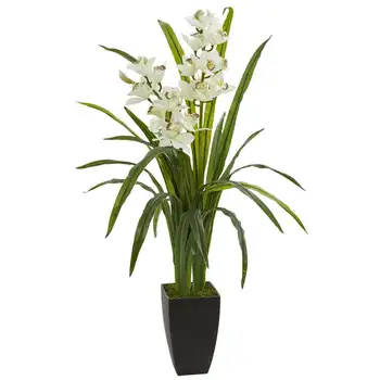 Cymbidium Orkide Plastik Yapay Bitki, Beyaz Görüntü