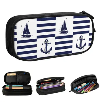 Deniz Donanma Çapa Yelkenli Lacivert Şerit Kalem Kutuları Pencilcases Kalem Kutusu okul çantası Okul Malzemeleri Hediyeler Kırtasiye Görüntü