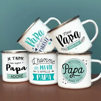 Dünyanın en iyi Baba Fransız Baskı Emaye Kupa Açık Su Bardağı İçecek Süt Kahve Fincanları Kamp Kupa Şenlikli doğum günü hediyesi Baba için Görüntü