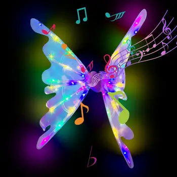 Elektrikli kelebek Elf kanatları ile ışık parlayan parlak kanat giyinmek prenses Led peri kanat doğum günü düğün noel partisi için Görüntü