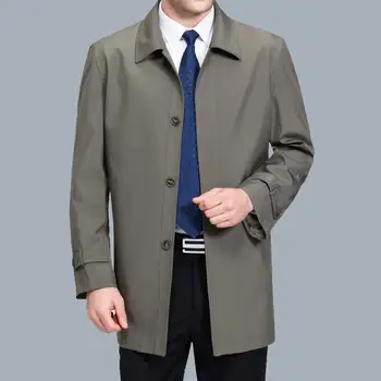 Erkek Ceketleri 2023 Bahar Tek Göğüslü Orta-Uzun Trençkot Erkek Düz Renk Haki Ceket Rüzgarlık Günlük günlük ceketler Görüntü