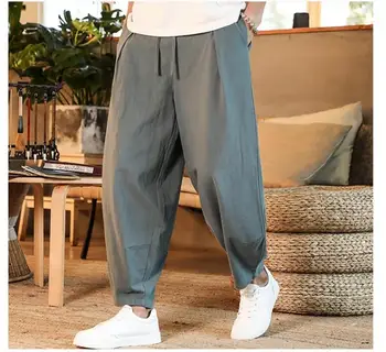 Erkek Pamuk Keten Pantolon Erkek Yaz Yeni Nefes Düz Renk Keten Pantolon Spor Streetwear Artı Boyutu M-5XL Keten Görüntü