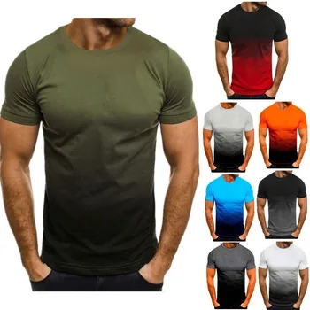 Erkek rahat spor moda 3D degrade kısa kollu yuvarlak boyun T-shirt Görüntü